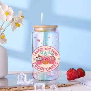 Bouteille en verre ronde ambrée de 16 oz, autocollants de transfert UV DTF pour tasses, motifs tropicaux d'été, autocollants de transfert métalliques Coffee <span class=keywords><strong>Babe</strong></span> - Product Image 3