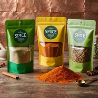 Sachet alimentaire en plastique transparent imprimé sur mesure 250g pour épices, pochette réutilisable à fond plat pour assaisonnements pimentés, ail et autres épices