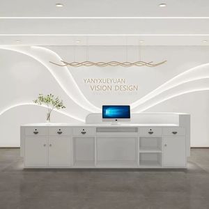 Mostrador de Recepción de Acero Inoxidable Chapado en Oro para Salón de Belleza, Tamaño y Logotipo Personalizables para Salón o Tienda - Product Image 6