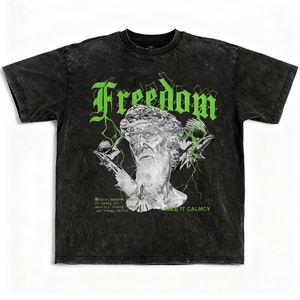 사용자 정의 로고 100% 면 캐주얼 헤비급 티셔츠 스트리트웨어 드롭 숄더 빈티지 산성 워시 정사이즈 맞는 플러스 사이즈 캐릭터 - Product Image 3