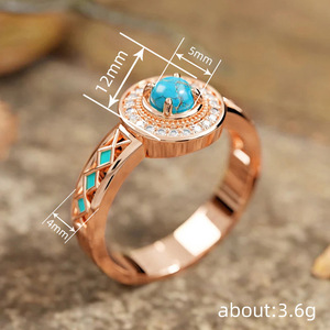 Anello in Stile Turchese con Smalto e Zirconi per Donne, Gioiello da Dito Vintage Etnico alla Moda - Product Image 4