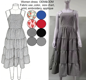 Robe midi élégante sans manches pour femmes, robes à bretelles, robe bohème de vacances, robe d'été à carreaux, vestidos - Product Image 1