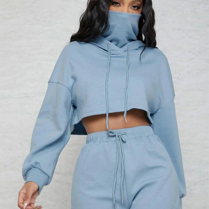 OEM di alta qualità Logo personalizzato Puff stampa vuoto ritagliato 80 cotone 20 poliestere felpa con cappuccio con viso mascherato 2 pezzi pantaloncini donna Set - Product Image 6