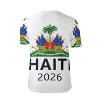Maillot de football respirant en polyester à faible MOQ, motif coupe de football, impression personnalisée drapeau haïtien, t-shirts grande taille pour hommes