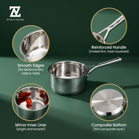 Set Panci Mewah 304 Stainless Steel 4 Buah dengan Finishing Poles Cermin, Termasuk Panci Besar, Wajan, dan Panci Susu, dengan Gagang Anti Panas untuk Koki