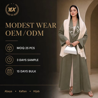 Abaya personnalisée pour femmes musulmanes, robe longue verte brodée motif feuille, ouverte sur le devant, avec robe intérieure, OEM ODM