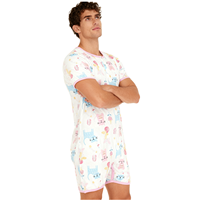 Combinaison en coton pour adulte, motif chat mignon, avec jambes courtes, style baby onesie ABDL, vêtements à manches courtes avec boutons-pression à l'entrejambe pour hommes