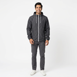 Chaqueta Impermeable Ligera de Invierno para Hombre al por Mayor, Negra y Gris, con Capucha, Cortavientos Flash Forward, Decoración de Piel, Algodón Impermeable - Product Image 1