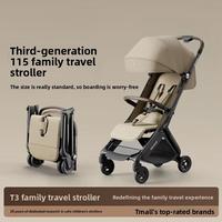 Poussette légère pliable à dossier inclinable à plat, format de poche, à quatre roues, avec châssis en alliage d'aluminium, portable pour avion, camping en extérieur et bébé