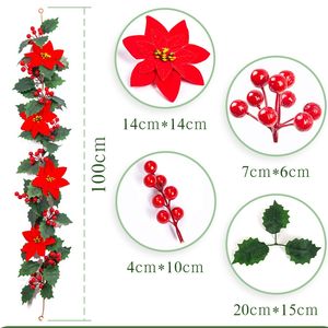 Poinsettia berry holly mixed <b>garland</b> - Product Image 1