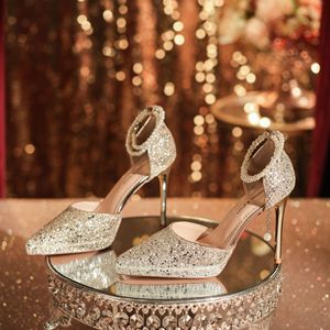 1088F Glitter Pearl Chain Heels Wedding Bridal Shoes Women Adult Formal Party Dress - Product Image 1