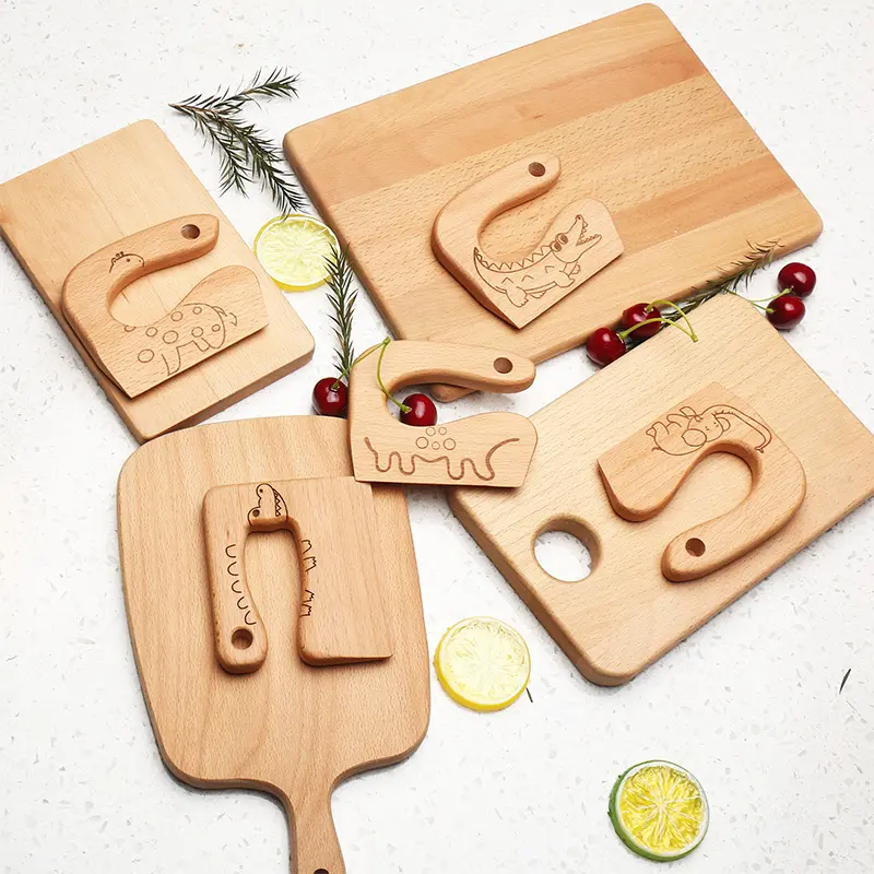 Kids Cooking Utensils For Kitchen Wooden Kids Knife And Wooden Cutting Board Set For Cooking And Safe Cutting