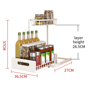 2 Tier kim loại dưới bồn rửa chén Tủ tổ chức kéo ra trượt ngăn kéo phòng tắm <span class=keywords><strong>L</strong></span> hình dạng kệ giá - Product Image 2