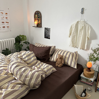 Ensemble de literie en coton lavé ultra doux, respirant, doux pour la peau, rayé rouge, pour la maison et l'hôtel