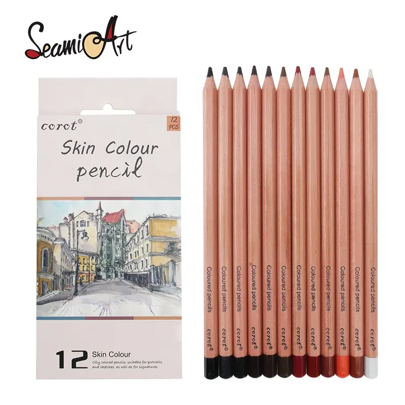 Hot sale 12 color skin tone color wooden colour pencils colour set coloring drawing natural pencils for lapices art office