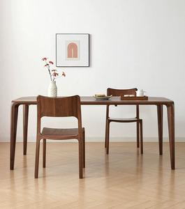 Ensemble <span class=keywords><strong>de</strong></span> table à manger design nordique moderne pas cher, plateau rectangulaire en <span class=keywords><strong>placage</strong></span> <span class=keywords><strong>de</strong></span> <span class=keywords><strong>bois</strong></span>, 4 chaises, structure en <span class=keywords><strong>bois</strong></span> - Product Image 2