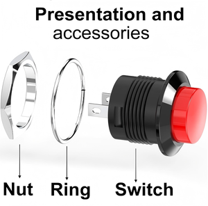 Mini SPST push <span class=keywords><strong>button</strong></span> chuyển AC250V/3A ac125v/6A nắp màu đỏ không có khóa tạm thời Cấu trúc điện tử vật liệu kim loại IP65 mức độ 1NO - Product Image 4