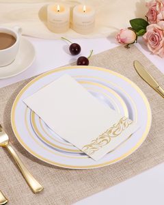 Serviettes d'invités jetables en pulpe de bambou 3 plis absorbantes à <span class=keywords><strong>pois</strong></span> dorés, sensation lin, pour cocktails et dîners événementiels - Product Image 4