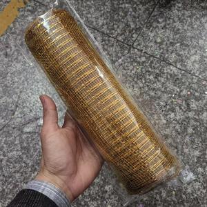 Kemasan jaring bunga gulungan pita emas karangan bunga 26cm * 9m pita jaring dekorasi pohon Natal pinggiran metalik untuk dekorasi Tulle - Product Image 4