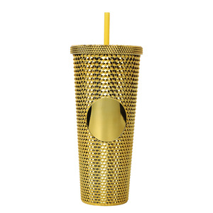 Bicchiere Diamantato da 710ml con Coperchio e Cannuccia, Tazza in Plastica da 24 Once per Campeggio e Caffè Freddo, Design Elegante con Borchie - Product Image 6