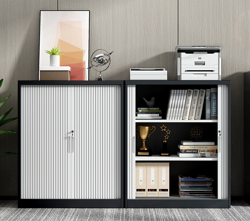 1090 Rolling Door Cabinet Black and White