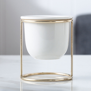 Pot de fleurs en céramique émaillée durable avec support en métal - Product Image 2
