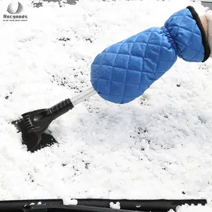 Ice Scraper Glove Snow Frost Remover Warm Fleece Lined Mitt Car