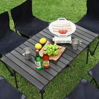 Table de camping pliable portable avec rangement sous la table, hauteur réglable, pour barbecue et pique-nique en extérieur