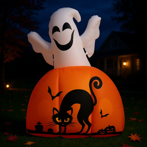 Fantasma Inflable con Base de Calabaza de 1.5 m, Decoración de Halloween para Exteriores con Luces LED, Adorno para Jardín - Product Image 2