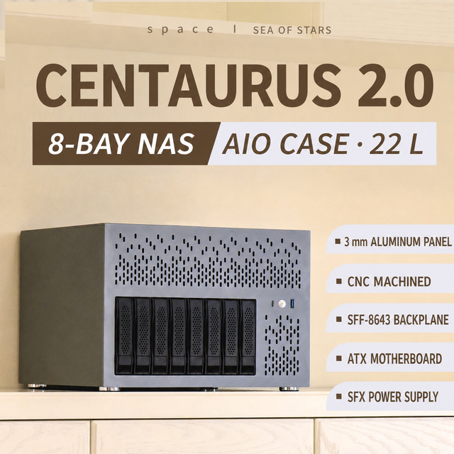 Centaurus 2.0 8 Bay Mid Tower NAS Case ATX Hot Swap SATA SAS SFF-8643 Backplane SFX PSU Aluminum Storage Server Chassis