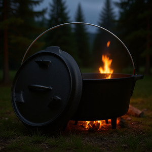 Marmite hollandaise en fonte 8 litres pré-assaisonnée avec couvercle-poêle pour cuisson au feu de camp, camping en plein air, barbecue et cuisson - Product Image 2