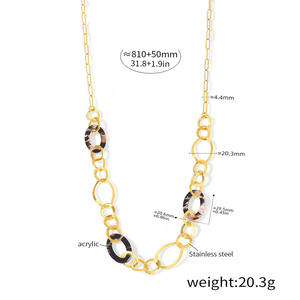 18K Vergoldete Klassische Gliederkette Anhänger Anlaufbeständig Lange Kreisförmige Leopardenmuster Pullover Damen Edelstahl Halskette - Product Image 1