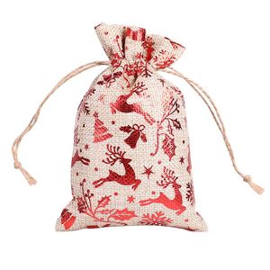 Grand sac en toile de jute de Noël avec estampage à chaud, nouveau sac d'emballage à cordon, sac cadeau de Noël pour bonbons, en stock - Product Image 5
