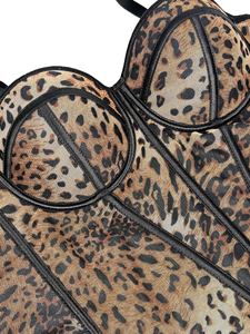 Sexy Leopard Spot <strong>Pattern</strong> Splice Bralette Strap High-End Sense Inner Mesh Lace See-through Outerwear Fishbone <strong>Corset</strong> <strong>Top</strong> - Product Image 5