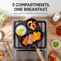 Poêle à frire en fonte non revêtue 3-en-1 |   Poêle à frire divisée en 3 sections |   Ustensiles de cuisson pour cuisinière à gaz et à induction pour petit-déjeuner, omelette, saucisse