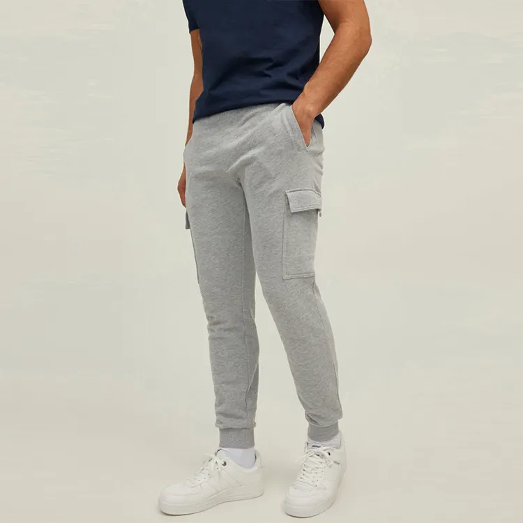 100% cotton grey men pants custom logo casual sport jogger trousers cargo sweatpants