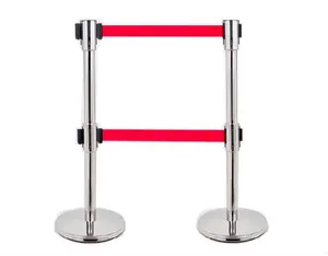 Titanium stainless steel bank airport queue line divider pole crowd control barrier 5m long dual retractable belt pole stanchion