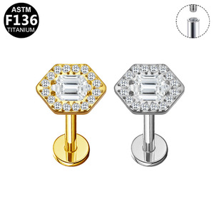 <b>Titanium</b> <b>Stud</b> Earrings Hexagon Zircon Crystal Ear Jewelry For Everyday Wear ASTM F136 <b>Titanium</b> - Product Image 5