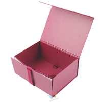 Logo personnalisé imprimé carton dur ruban rose pliant luxe emballage rigide grand panier magnétique boîte-cadeau