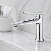 Robinet de lavabo moderne en laiton chromé, mitigeur monocommande eau chaude et froide, à poser sur le plan, pour lavabo en céramique
