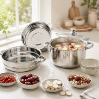 Ensemble de cuisine Prestige de haute qualité, 5 pièces, ustensiles de cuisson en acier inoxydable, cuiseur vapeur, design minimaliste écologique, polissage miroir, verre