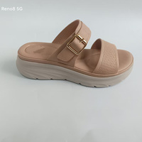 Sandales compensées plissées pour femmes en cuir PU, style mode, avec bride arrière et boucle de cheville, couleur marron clair, chaussures de marche