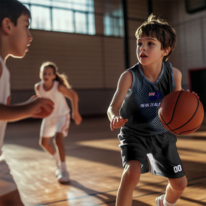 Conjunto de Camiseta de Baloncesto Infantil Estilo Bandera Personalizada, Cuello en V Negro, Transferencia Térmica, Tallas Grandes, Entrenamiento Juvenil Universitario, 100% - Product Image 3