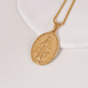 Vente chaude Vierge Marie Collier 18K En Acier Inoxydable Catholique Religieux Bijoux Médaille Miraculeuse Marie Pendentif Collier pour Femmes - Product Image 5