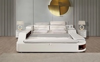 Lit moderne haut de gamme en cuir avec rangement, tailles Queen et King Size