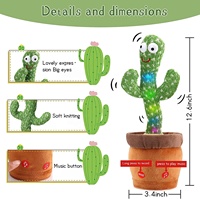 Enregistreur vocal rechargeable amélioré 2023 Jouet en peluche parlant chantant dansant Cactus pour enfants