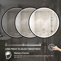 Miroir de salle de bain mural LED CF moderne, rond, avec cadre noir, LED haute densité, super lumineux, anti-buée, à intensité réglable