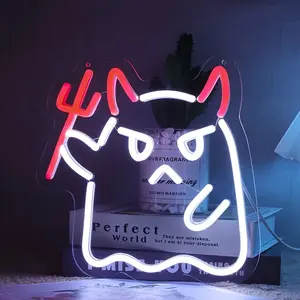 Señal de neón LED roja estilo demonio, iluminación ambiental de Color fijo alimentada por USB, Control de botón pulsador de plástico, decoración multiusos para colgar en la pared - Product Image 1