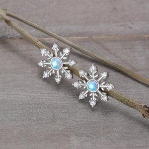 Orecchini a forma di fiocco di neve bianco champagne con zirconi rotondi taglio brillante per donna, regalo carino, gioielli in lega E4329 - Product Image 3