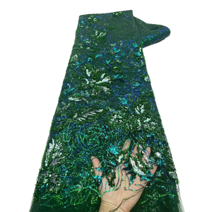 NI.AI nuovo stile ricamato a sequenza floreale tessuto maglia pizzo materiale tessuto di pizzo con perline - Product Image 1